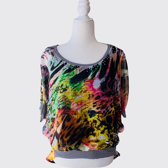 ALBERTO MAKALI MULTICOLOR ABSTRACT CHIFFON BLOUSE TOP - Picture 6 of 10